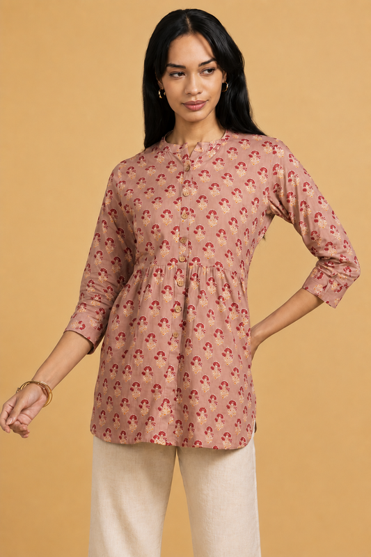 Blooming Elegance Pink All Over Print Kurta Top