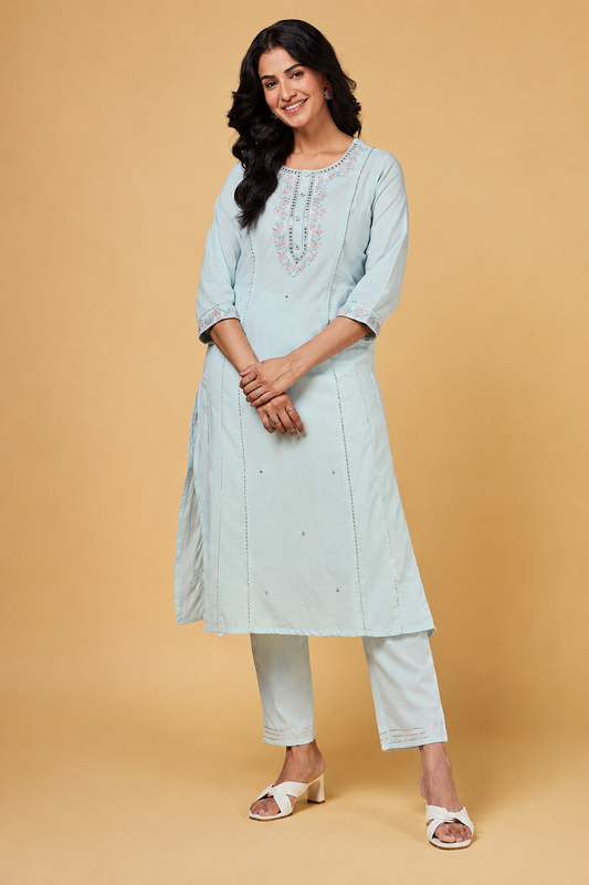 Blooming Melodies Mint Green Embroidered Kurta Set