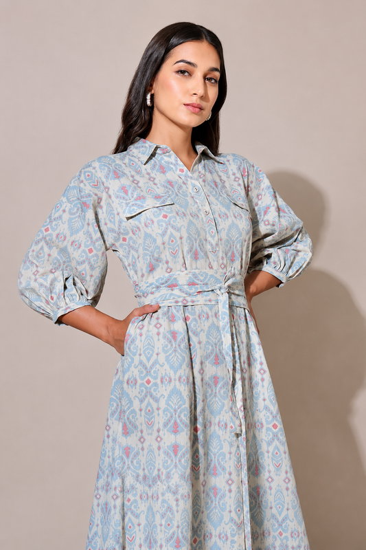 Kaleidoscope Oversized Light Blue Tie Up Dress