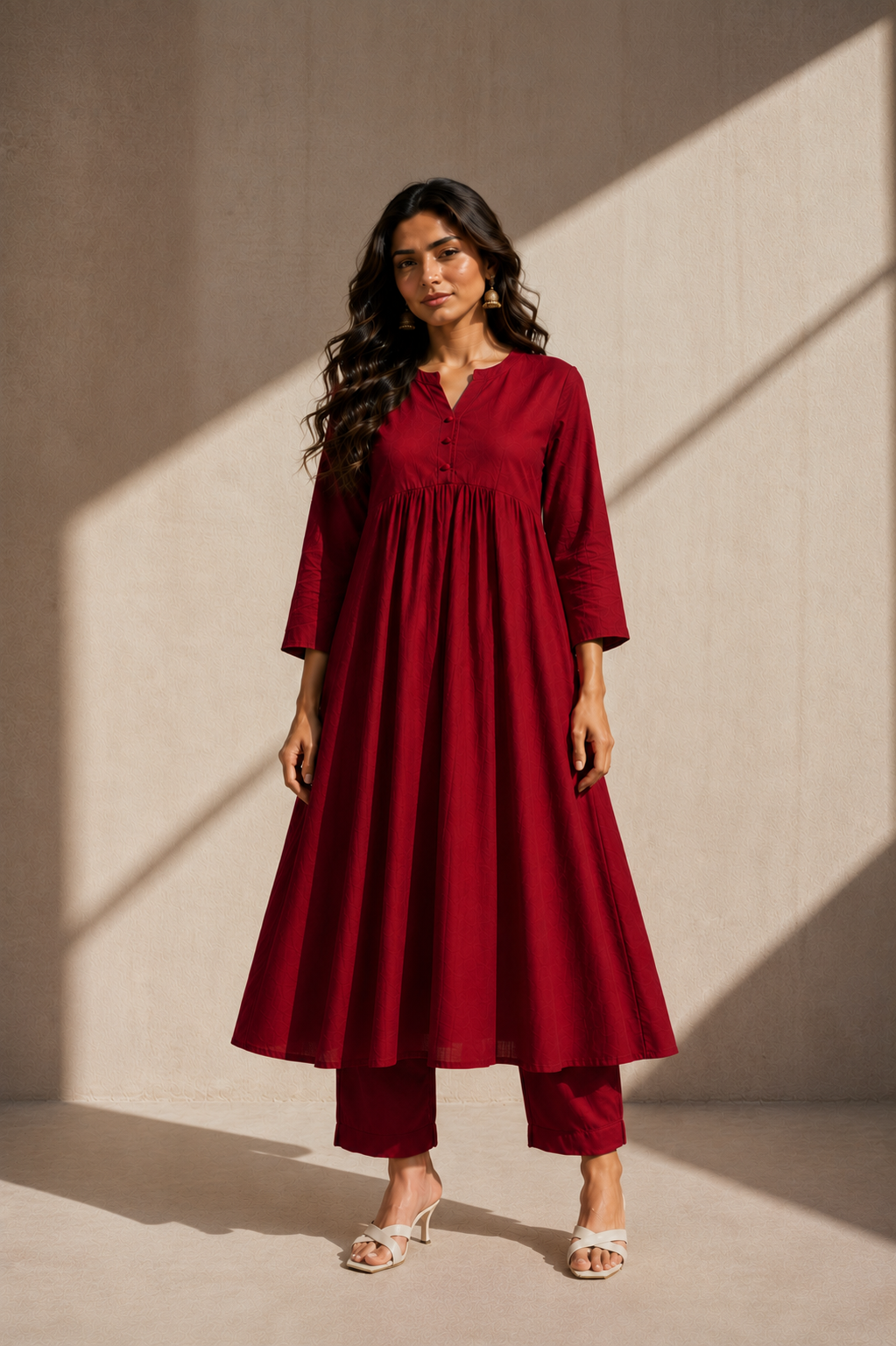 Autumn Yearn Solid Red A Line Kurta Set