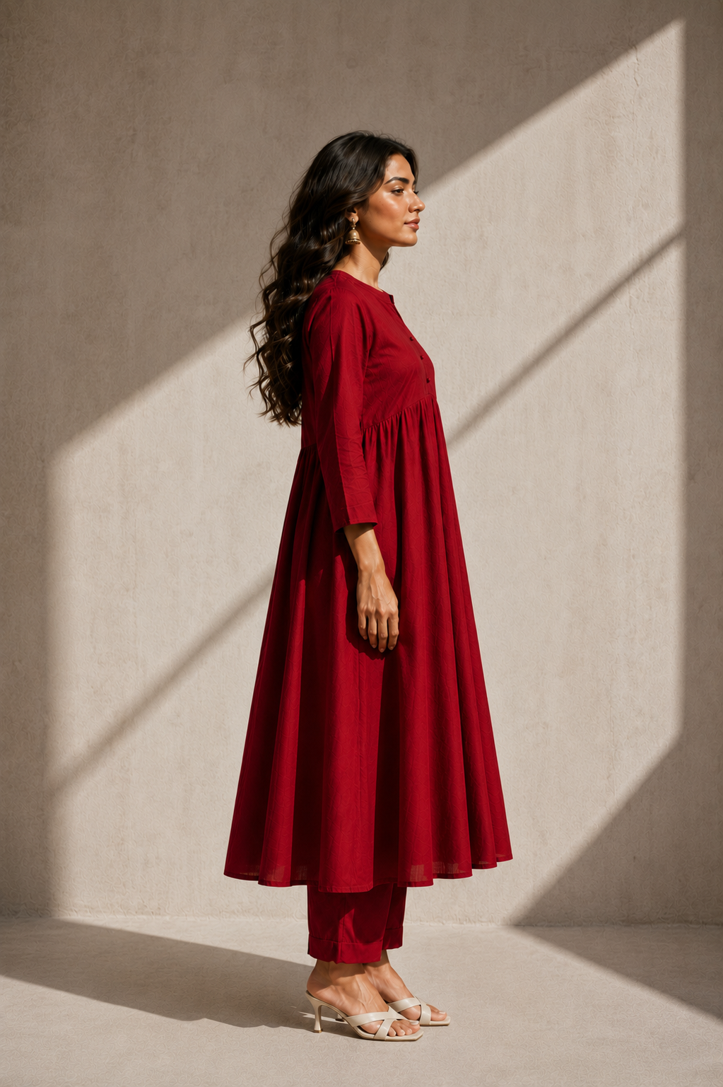 Autumn Yearn Solid Red A Line Kurta Set