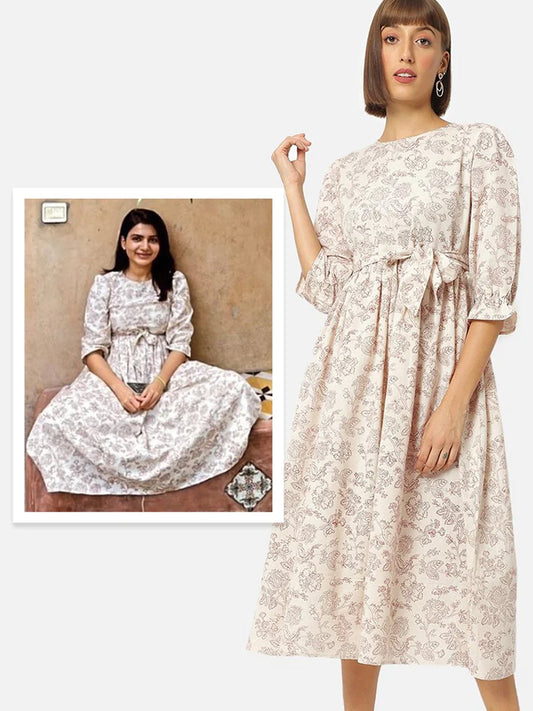 Samantha Ruth Prabhu for SAAKI -  Women Chintz Printed Fit & Flare Off-White Dress