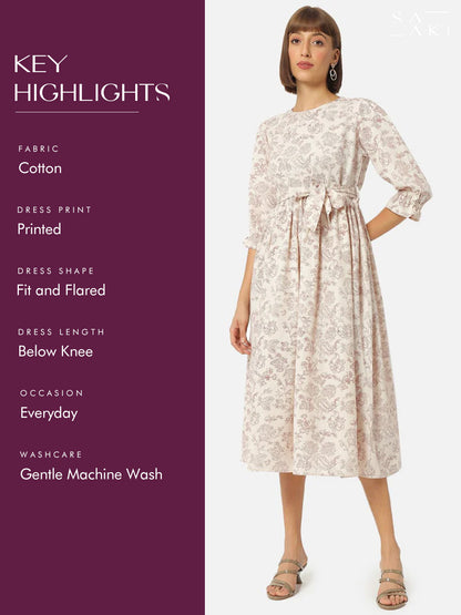 Chintz Printed Fit & Flare Off-White Dress
