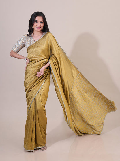 Dance of Duality Embroidered Solid Gold Saree