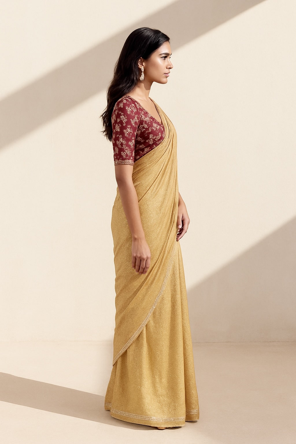 Dance of Duality Embroidered Solid Gold Saree