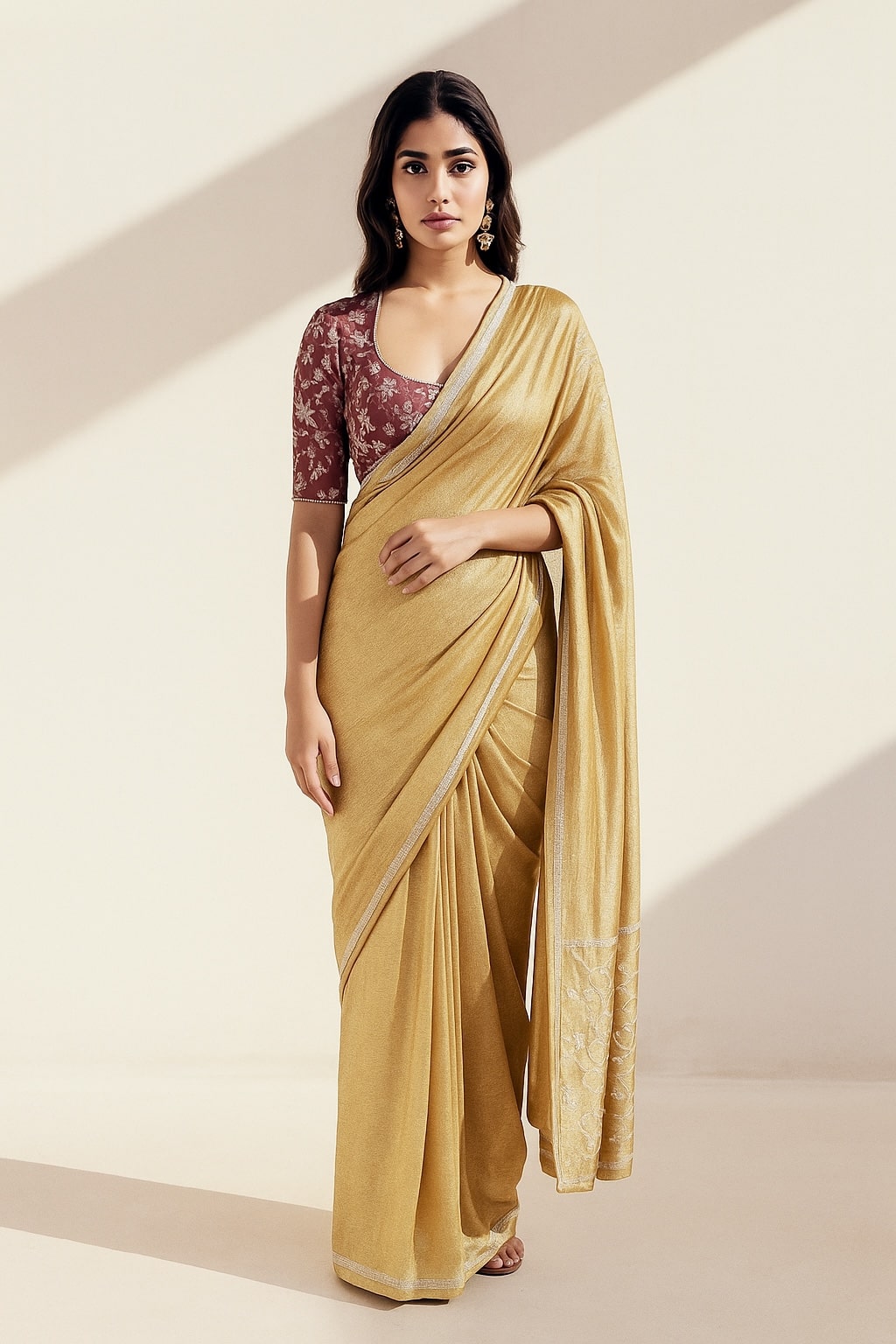 Dance of Duality Embroidered Solid Gold Saree