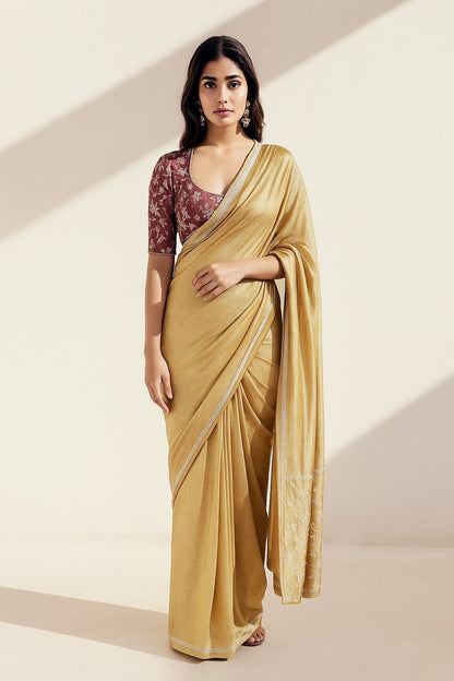 Dance of Duality Embroidered Solid Gold Saree