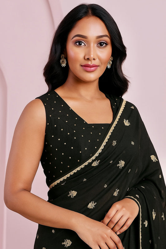 Dance of Duality Woven Zari Princess Cut Black Blouse