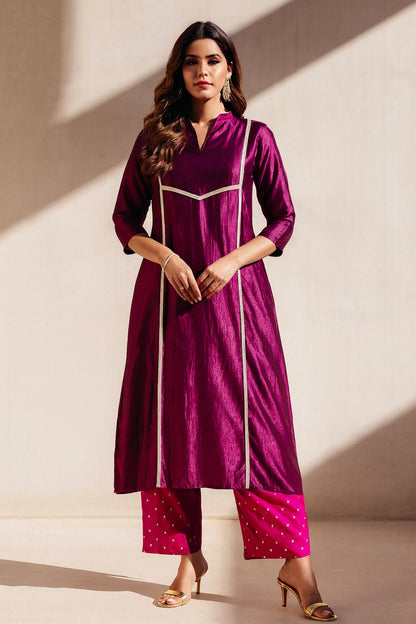 Marais Solid Purple Tonal Kurta Set With Pink Pant