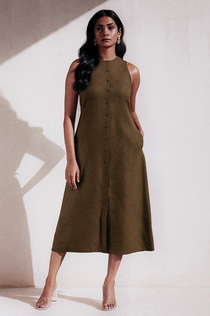 Iris Button Down Olive Dress