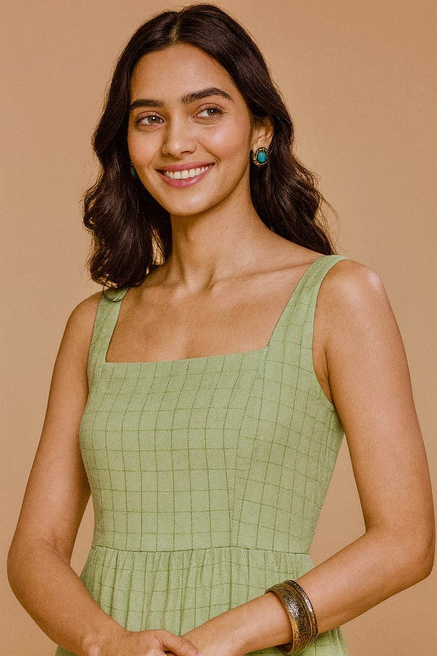 Ornate Oasis Green Sleeveless Dress