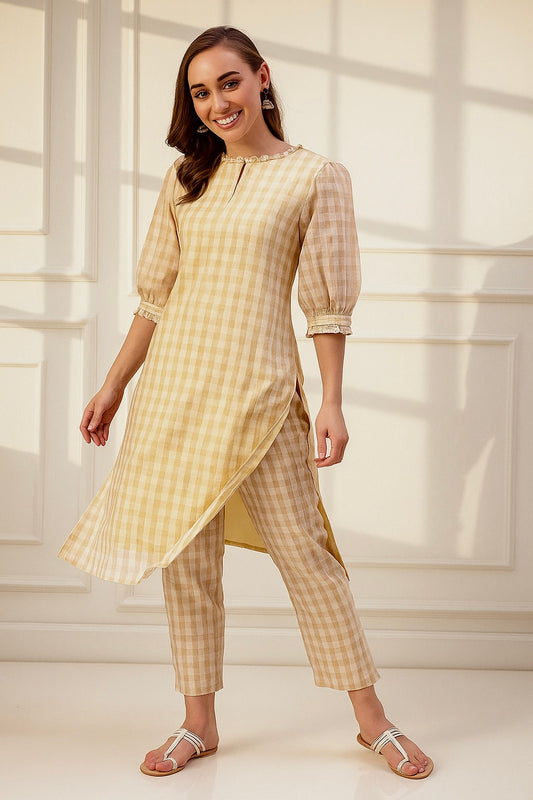Allura Beige Chanderi Kurta Set