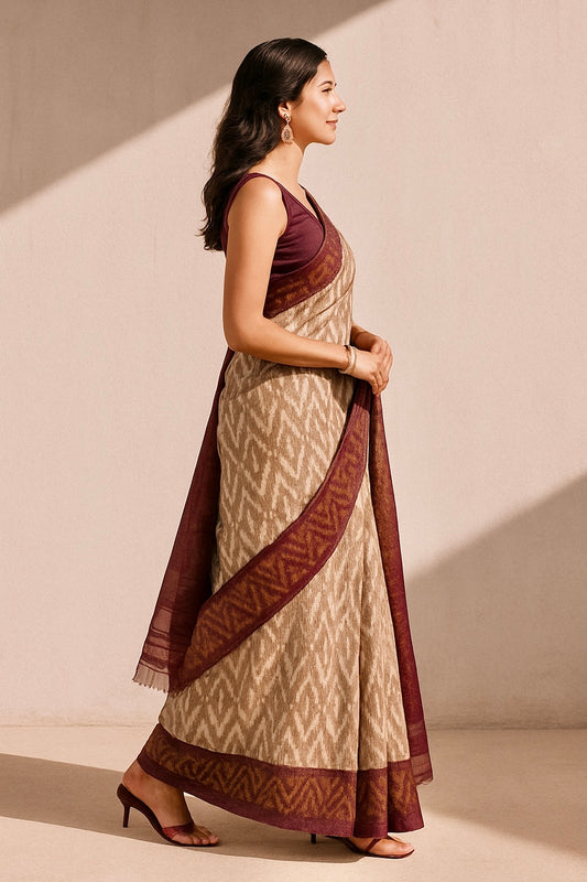 Divine Drapes Peach Ikat Design saree