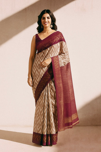 Divine Drapes Peach Ikat Design saree