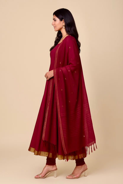 Claret Maroon Cotton Anarkali Set