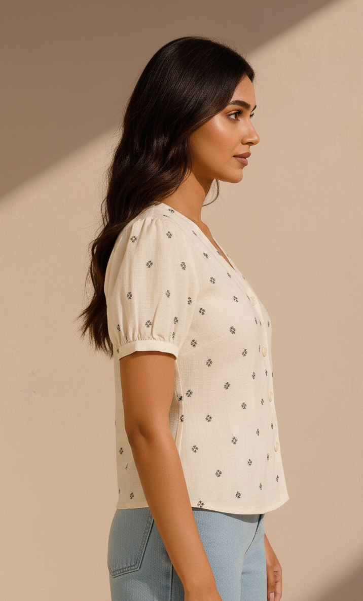 Lila White Top with Gold Motifs