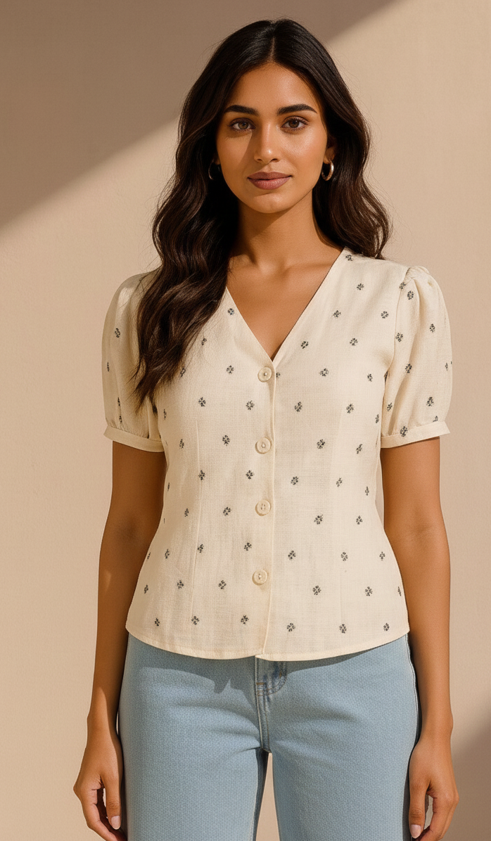Lila White Top with Gold Motifs