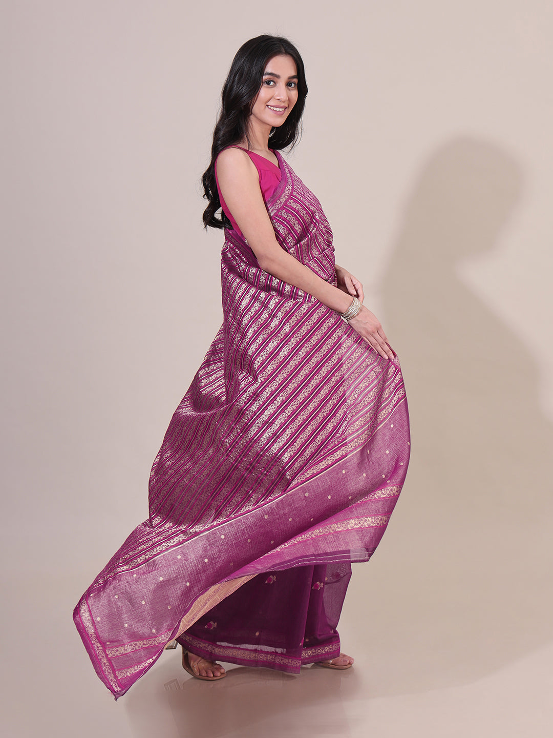 Heer Polka Zari Magenta Saree