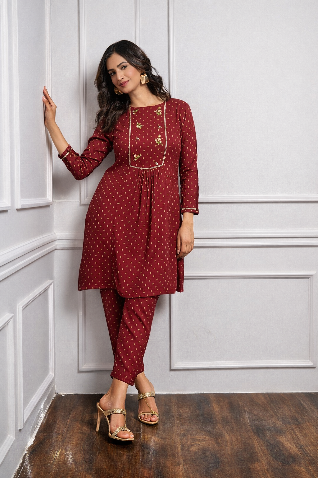 Sienna Maroon Embroidered Kurta Set