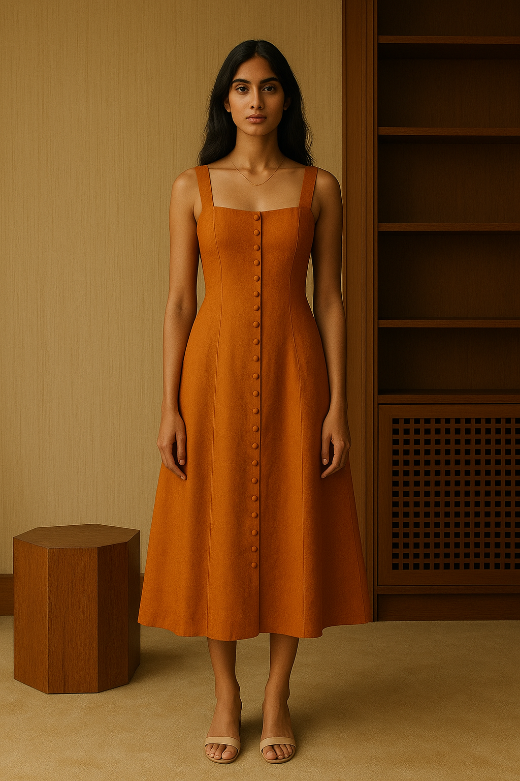 Chloe Mustard Sleeveless Midi Dress