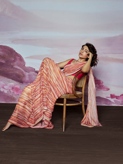 Inara Stripe Printed Multi coloured Saree