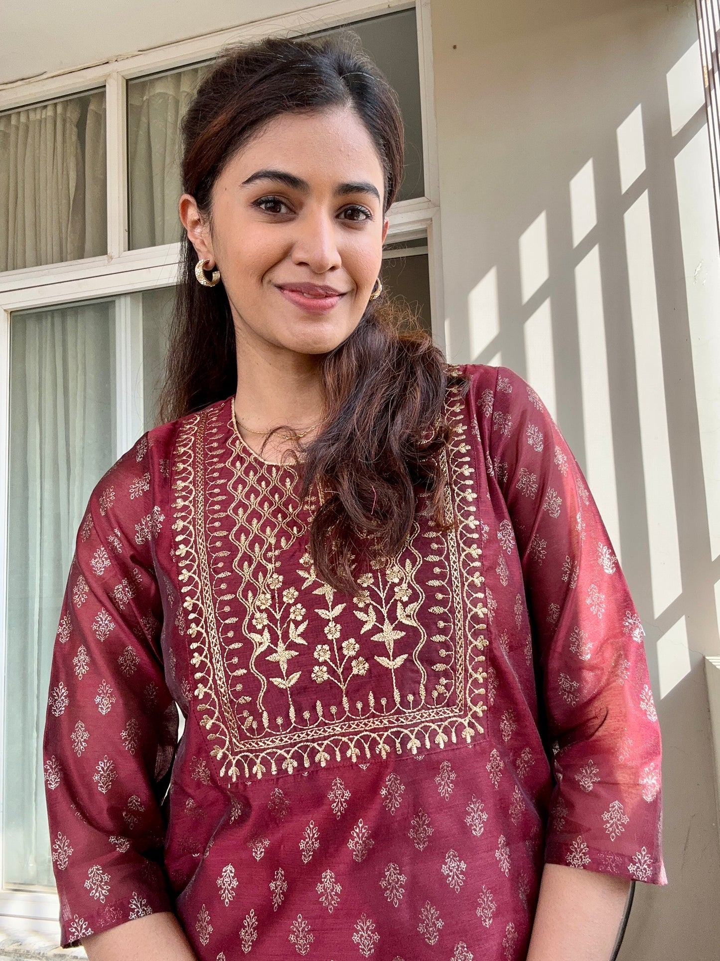 Autumn Yearn Maroon Embroidered Kurta