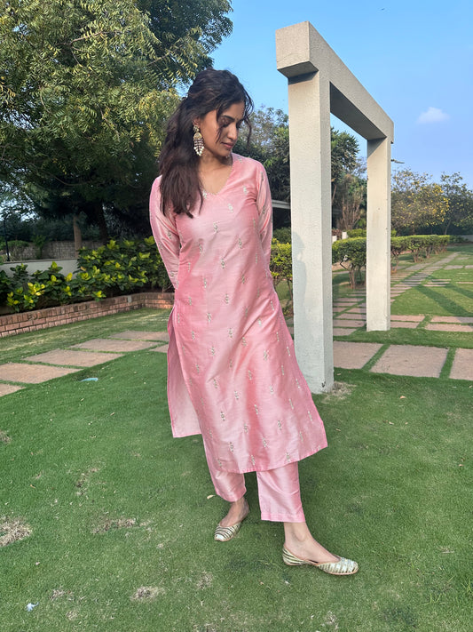 Autumn Yearn Pink Embroidered Kurta Set