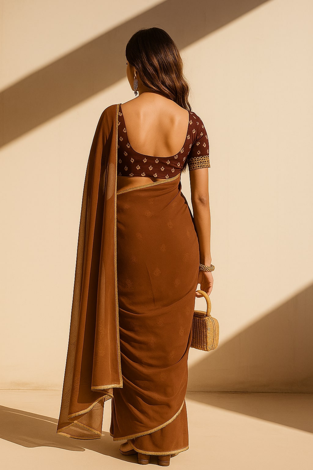 Aura Solid Brown Festive Saree
