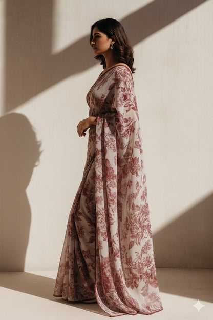 Fable Floral Maroon Ready To Wear Saree