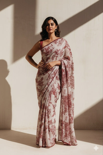 Fable Floral Maroon Ready To Wear Saree