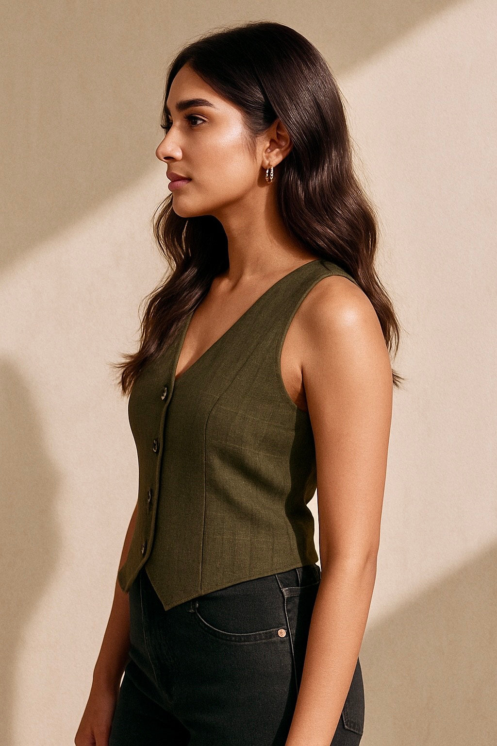 Adaa Textured Brown Vest Top