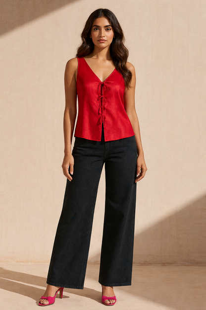 Nova Orange Solid Tie Up Top