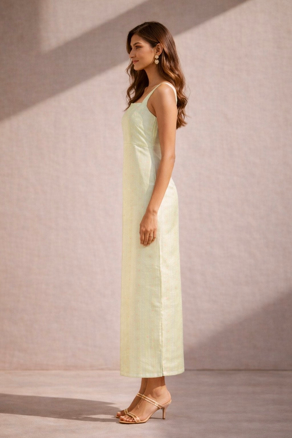 Juno Green Striped Zari Dress