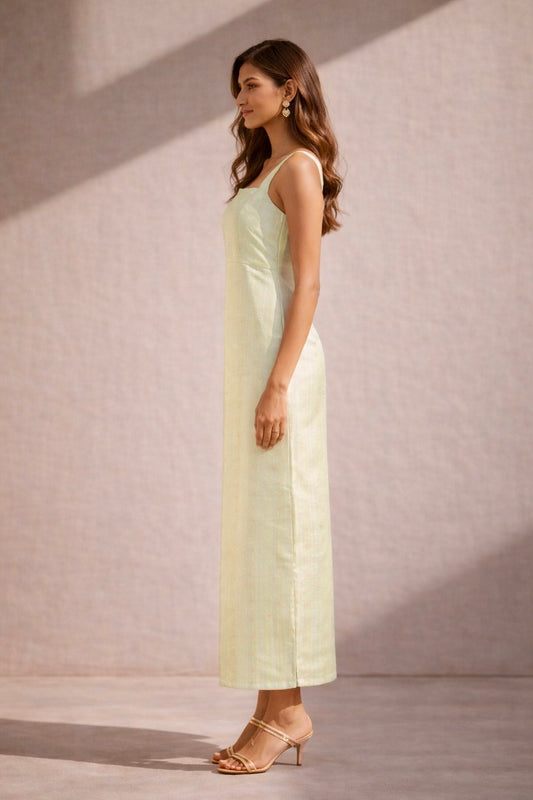 Juno Green Striped Zari Dress