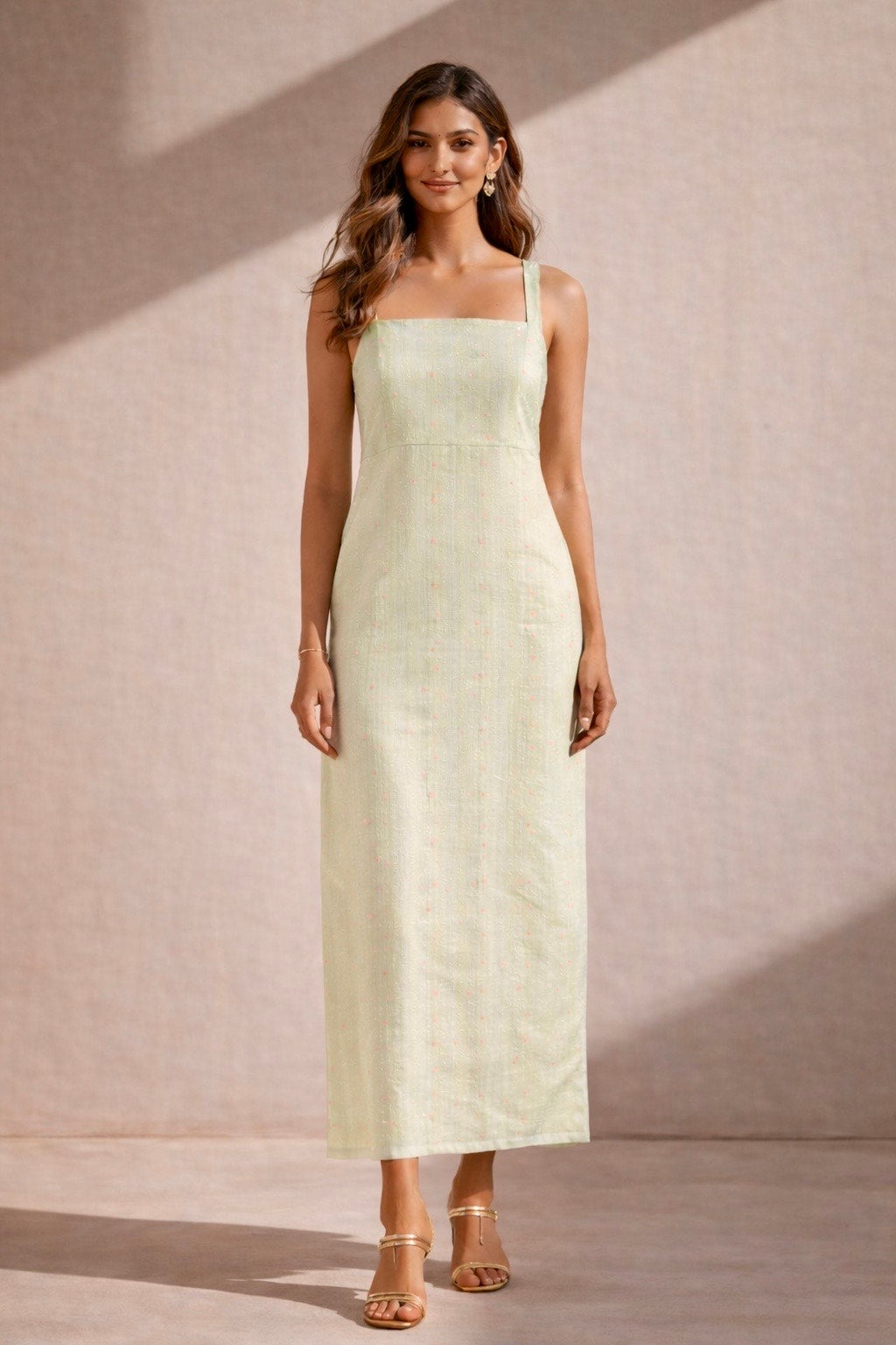 Juno Green Striped Zari Dress