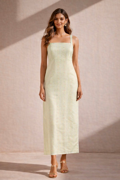 Juno Green Striped Zari Dress