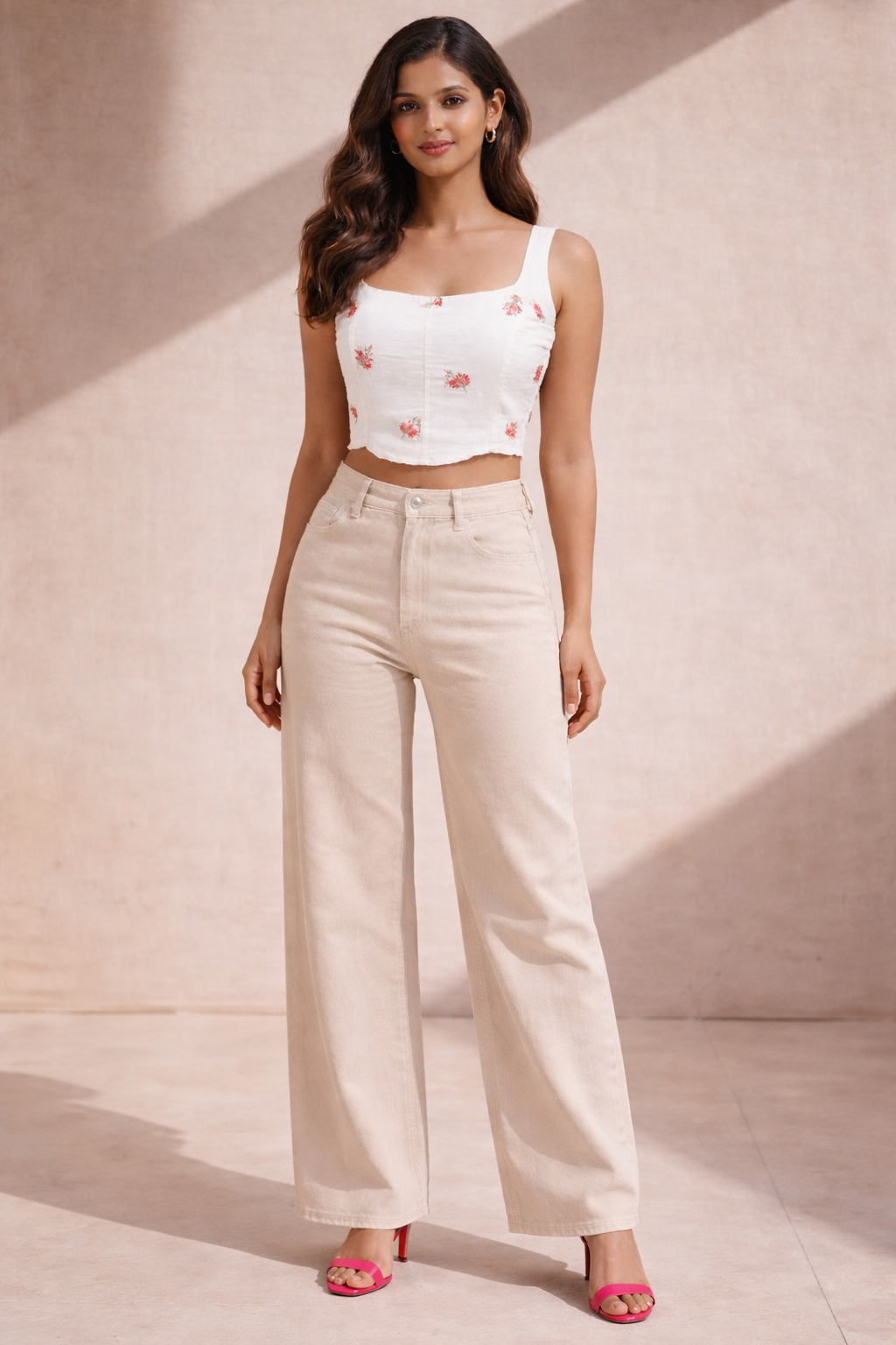 Vive Floral Embroidery White Corset Top