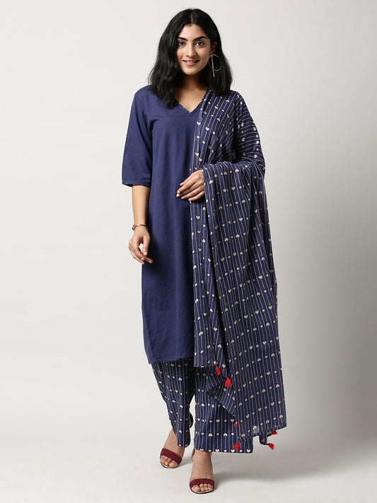 Indigo Spell Heart Motifs Kurta Set