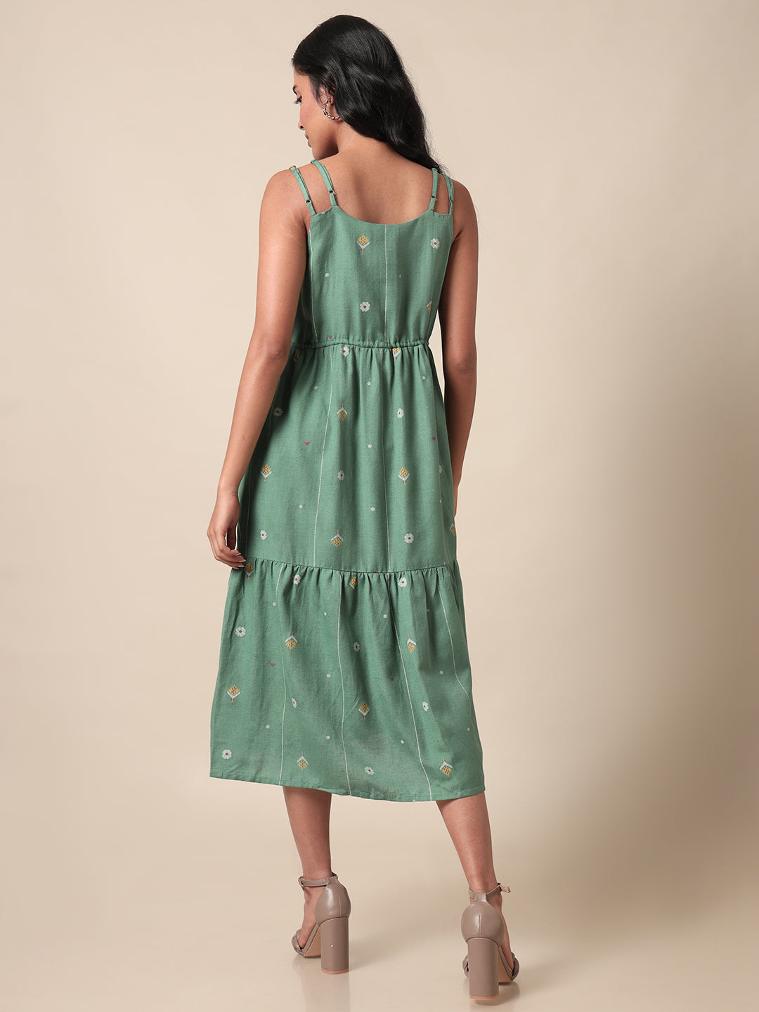Kaleidoscope Printed Strappy Green Dress
