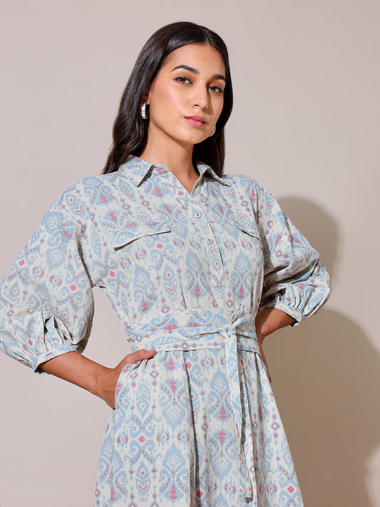 Kaleidoscope Oversized Light Blue Tie Up Dress