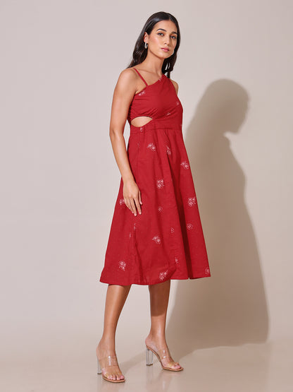 With Love One Shoulder Red Flared Dress