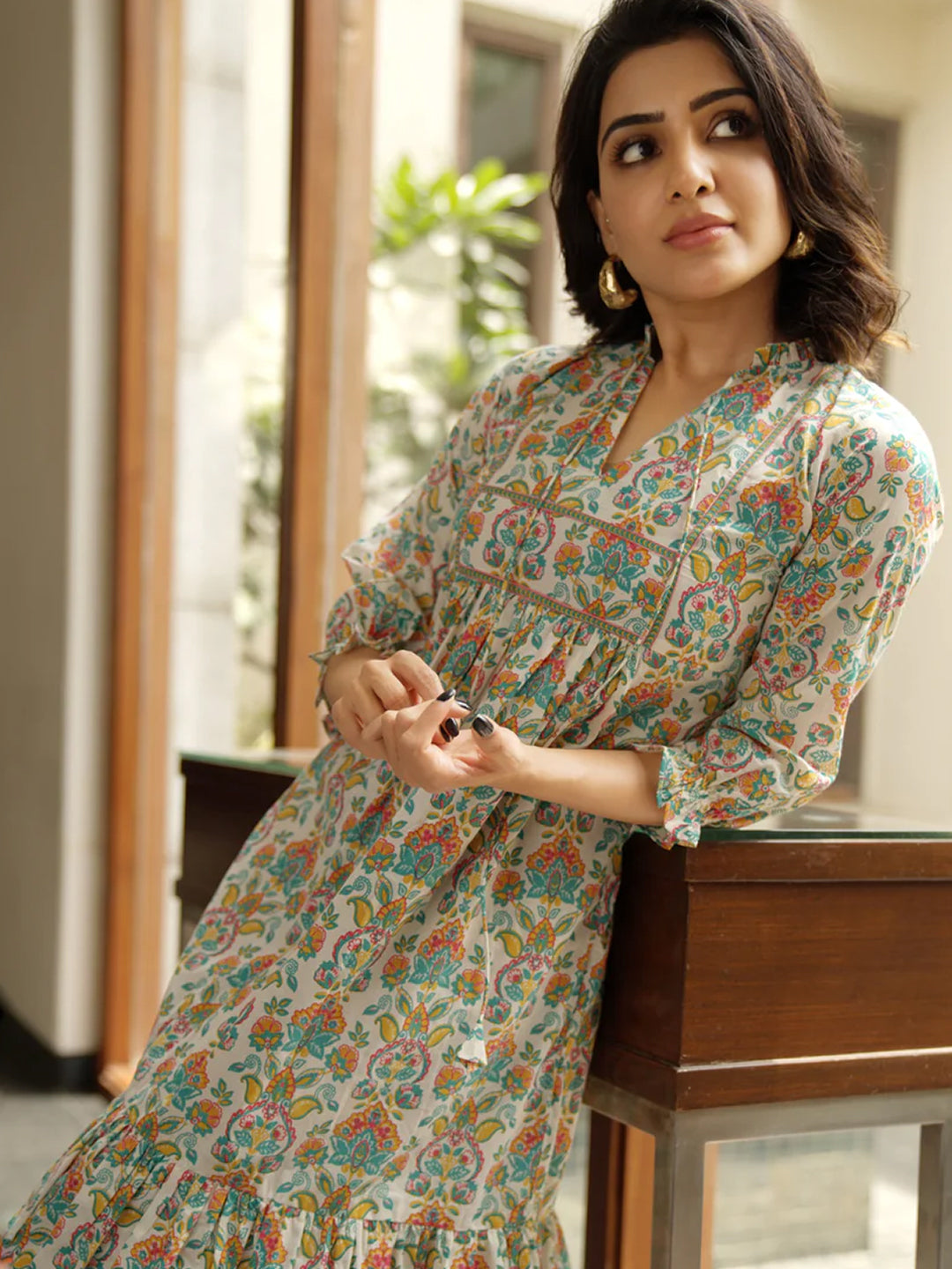 Samantha Ruth Prabhu for SAAKI -  Women Mahiri Off-White Printed Yoke Dress