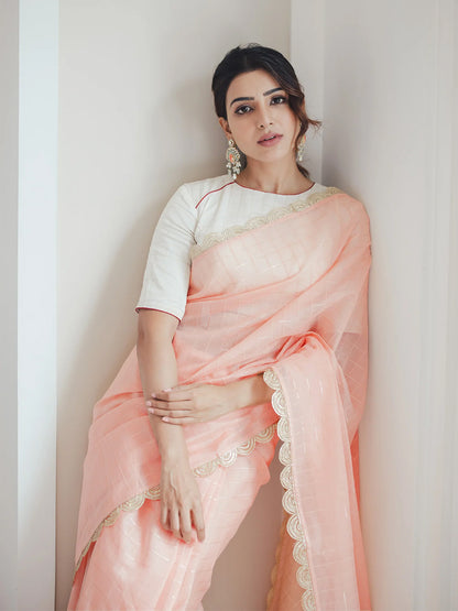 Samantha Ruth Prabhu for SAAKI -  Women Moonlight Pink Chanderi Saree