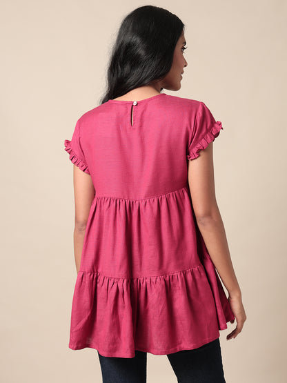 Paint With Love Dark Pink Tiered Top