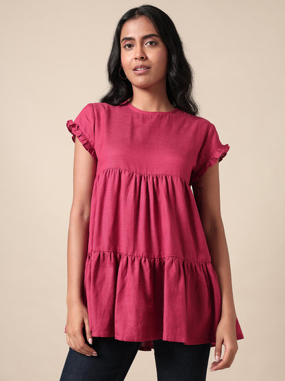 Paint With Love Dark Pink Tiered Top