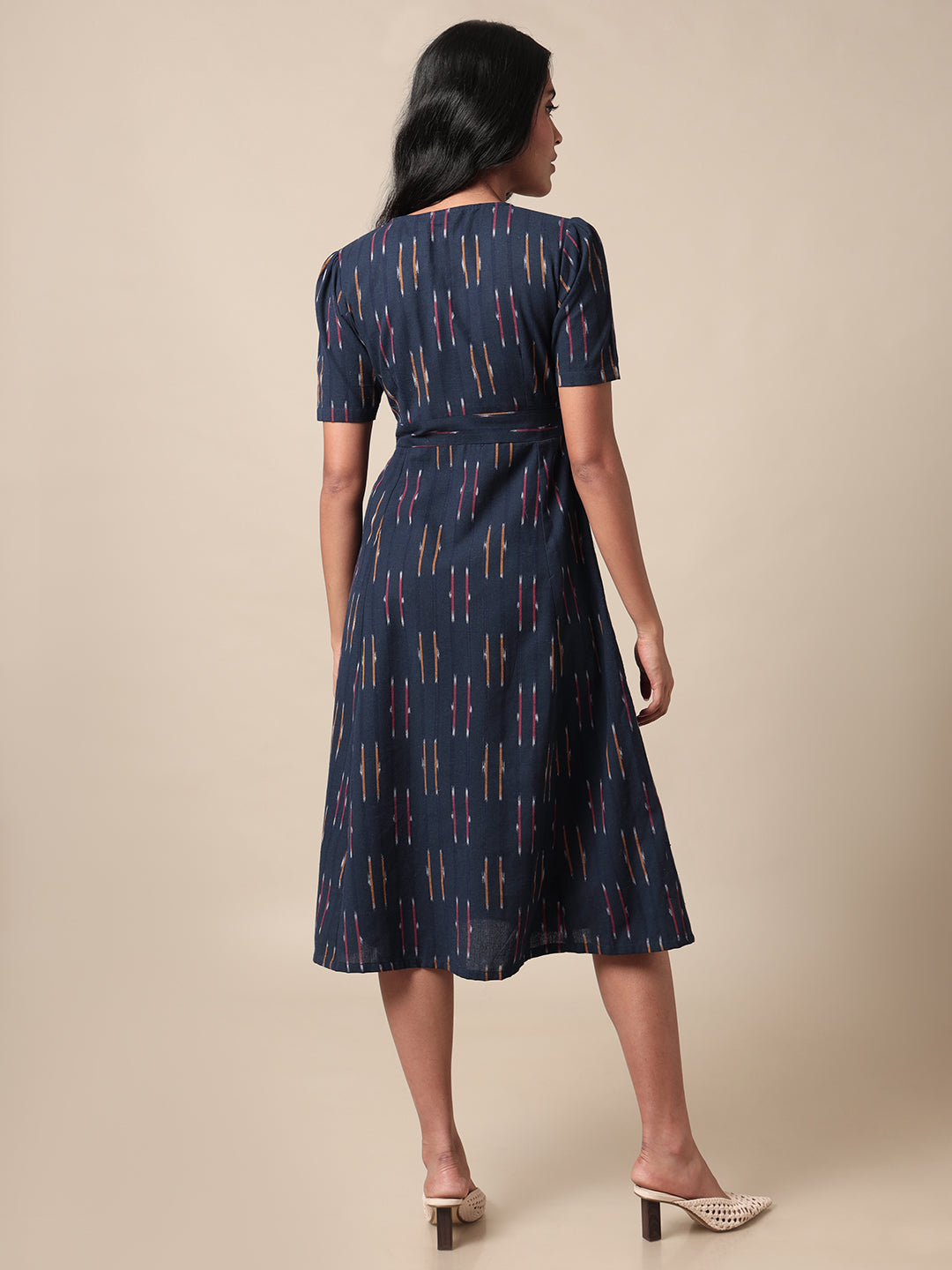 Sayoni Ikat Weave Fit and Flare Navy Dress