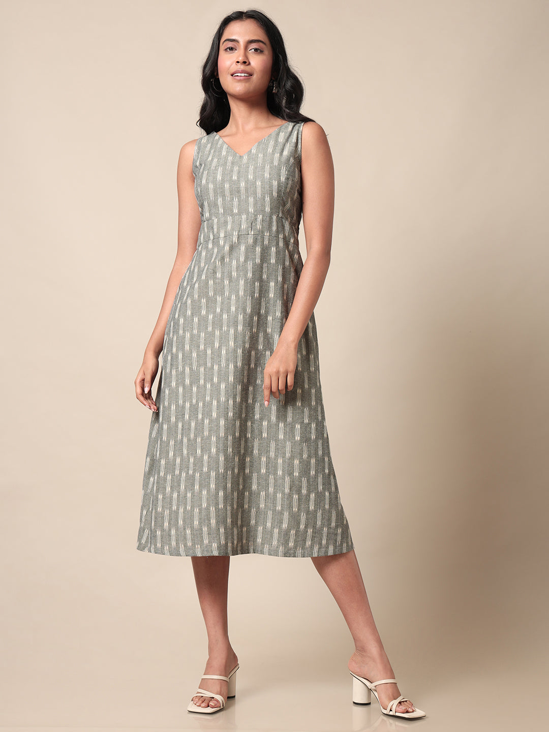 Sayoni Ikat Weave Grey A-line Dress