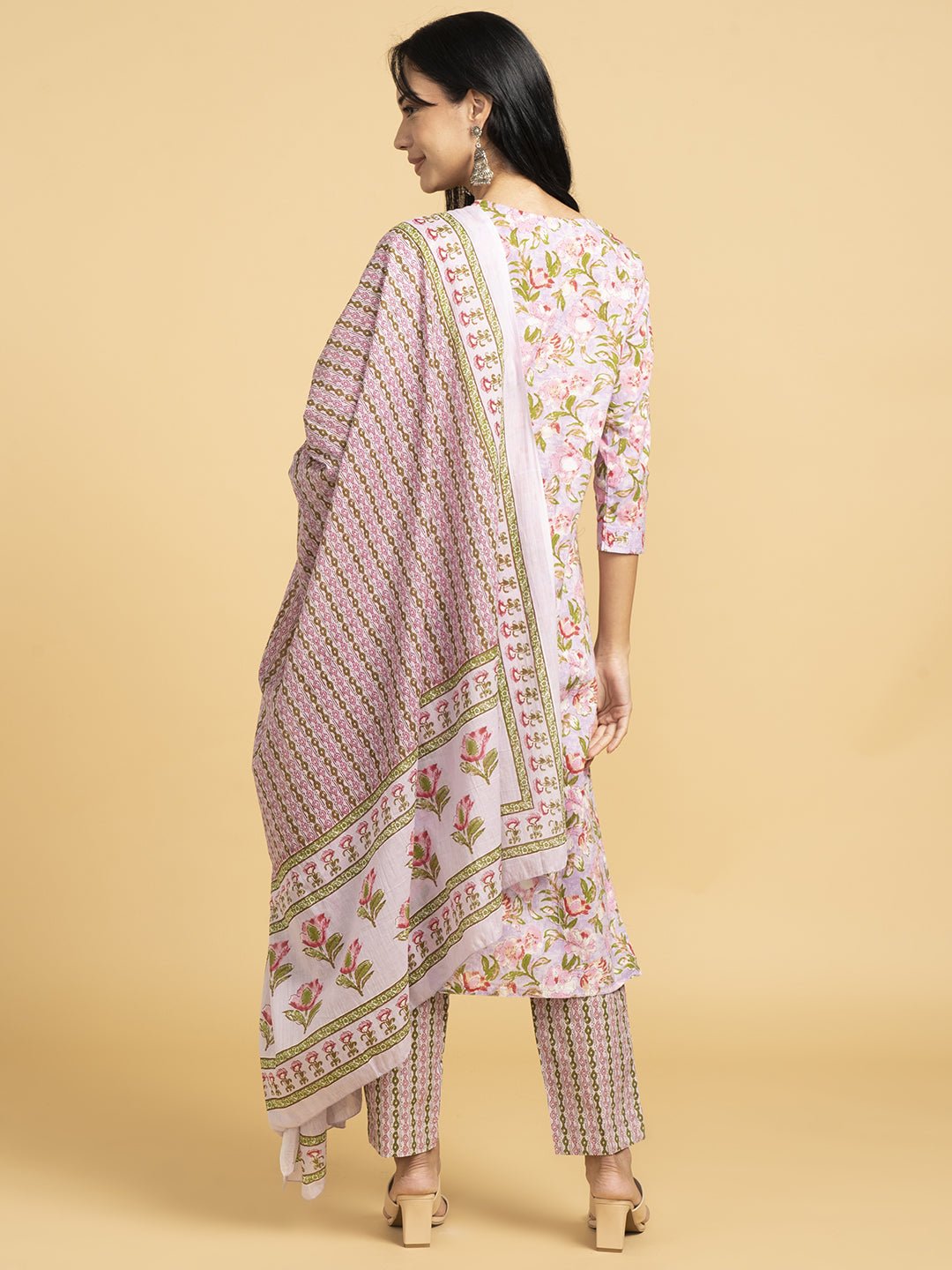 Blooming Elegance Floral Over Lap Design Pink Kurta Set With Dupatta