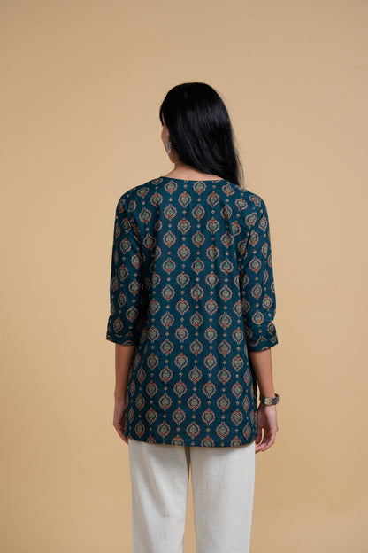 Blooming Elegance All Over Print Green Kurta Top