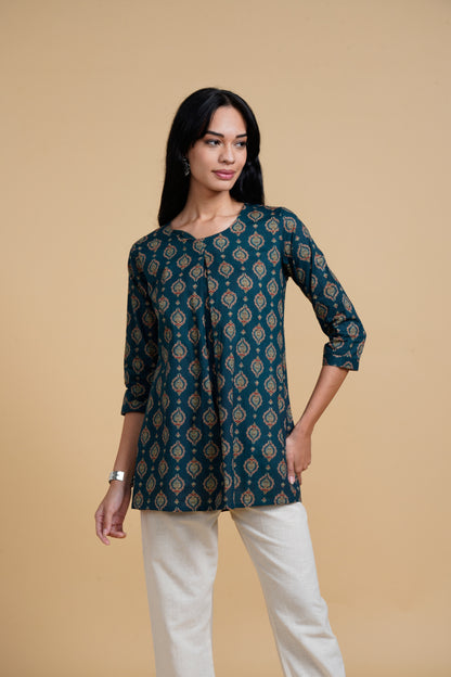 Blooming Elegance All Over Print Green Kurta Top